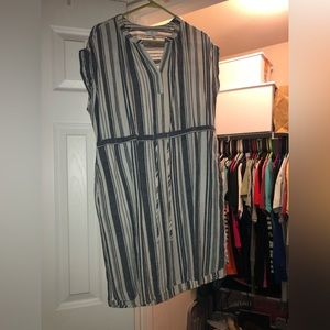 blue and white striped dress